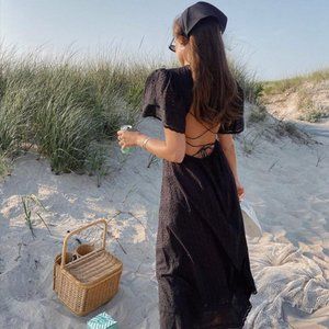 MAIA BERGMAN caroline eyelet cut out midi dress